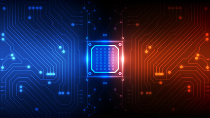 Dual-Tone Circuit Board with Glowing Processor