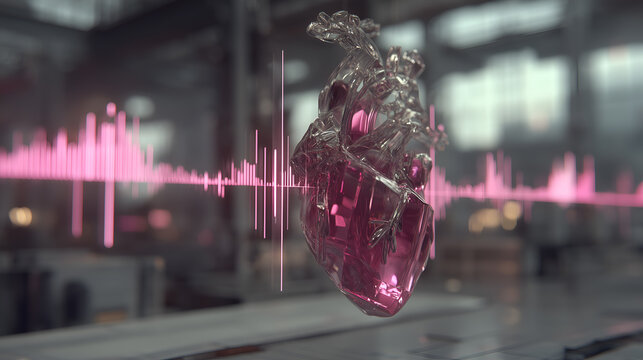 a conceptual image of a glowing heart, intertwined with a soundwave, symbolizing the pulse of life and vitality