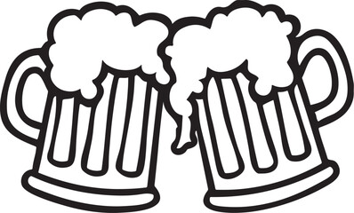 Vector art of two beer mugs toasting isolated on white background for a celebration