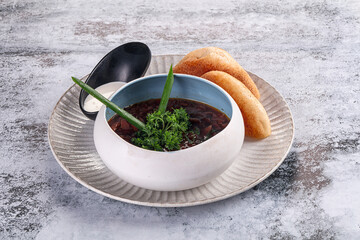 Traditional Borch soup with beetroot