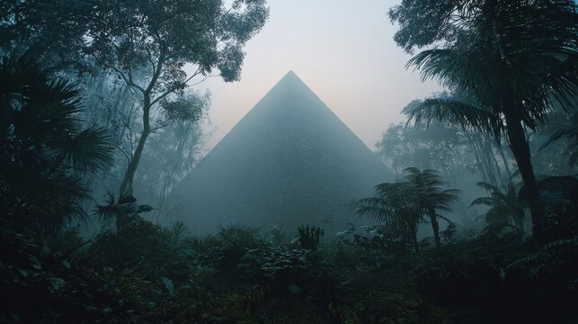 Mysterious Jungle Pyramid Enveloped in Mist - Powered by Adobe
