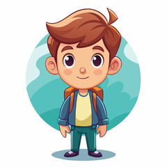 Cute cartoon boy student character in watercolor style