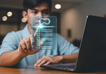 Futuristic Digital Interface with Augmented Reality Elements for User Interaction in High-Tech Environments