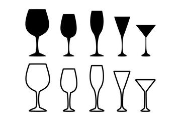 Wine glass icon set, Wine glass silhouette vector set. Flat vector illustration design.