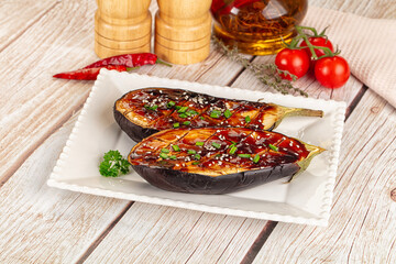 Baked eggplant with teriyaki sause