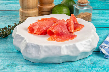 Delicous sliced salmon fillet  ready to eat