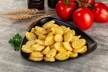 Crunchy croutons heap - roasted bread