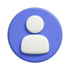 Simple 3d rendering of a user profile icon with a person silhouette inside a blue circle isolated on transparent background