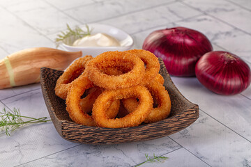 Golden fried onion rings snack