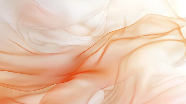 Abstract flow of soft, flowing, translucent fabrics in muted orange and white