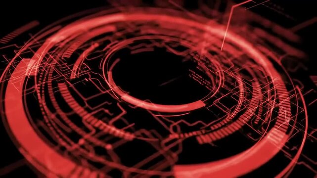Red Tech Rings Futuristic Abstract Interface Loop