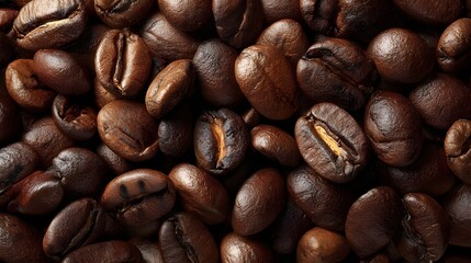 Top view surface of roasted coffee beans background - generative AI