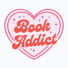 Book Addict Heart &ndash; Red Cursive Typography with Sparkles