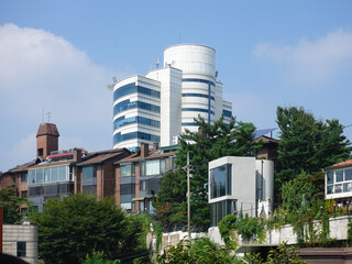 Contemporary office buildings in an urban area with clean lines and modern design.