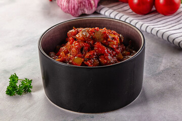 Roasted chicken hearts with vegetables