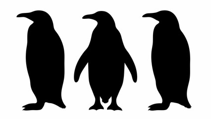 Obraz premium Silhouette depiction showcasing three penguins standing side by side against a white background design art
