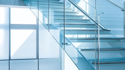 Obraz premium High-resolution image of clear glass used in stair railings of a residential building, combining safety and modern aesthetics