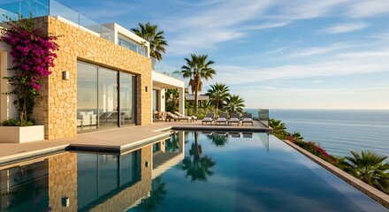 Seaside luxury villa with infinity pool offering breathtaking ocean views and tropical ambiance