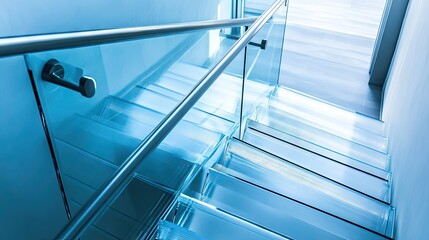 Obraz premium High-resolution image of clear glass used in stair railings of a residential building, combining safety and modern aesthetics