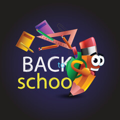 Back to school concept. Art supplies frame on green desk, top view