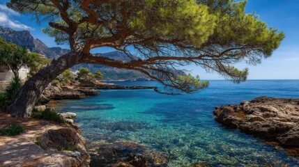 Fototapeta premium Coastal scenery with turquoise water and tree