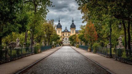 Fototapeta premium Paved pathway to a historic building
