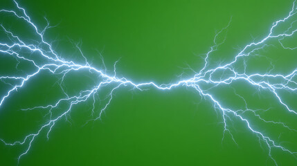 A striking display of electric lightning bolts against a vibrant green background, symbolizing energy and natural power.