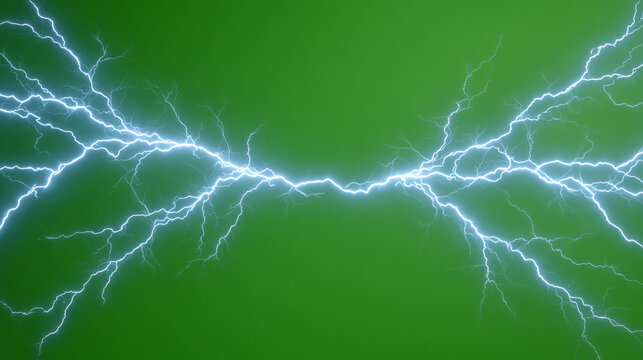 A striking display of electric lightning bolts against a vibrant green background, symbolizing energy and natural power.