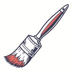 Stylized illustration of a paintbrush with red bristles and a navy blue handle