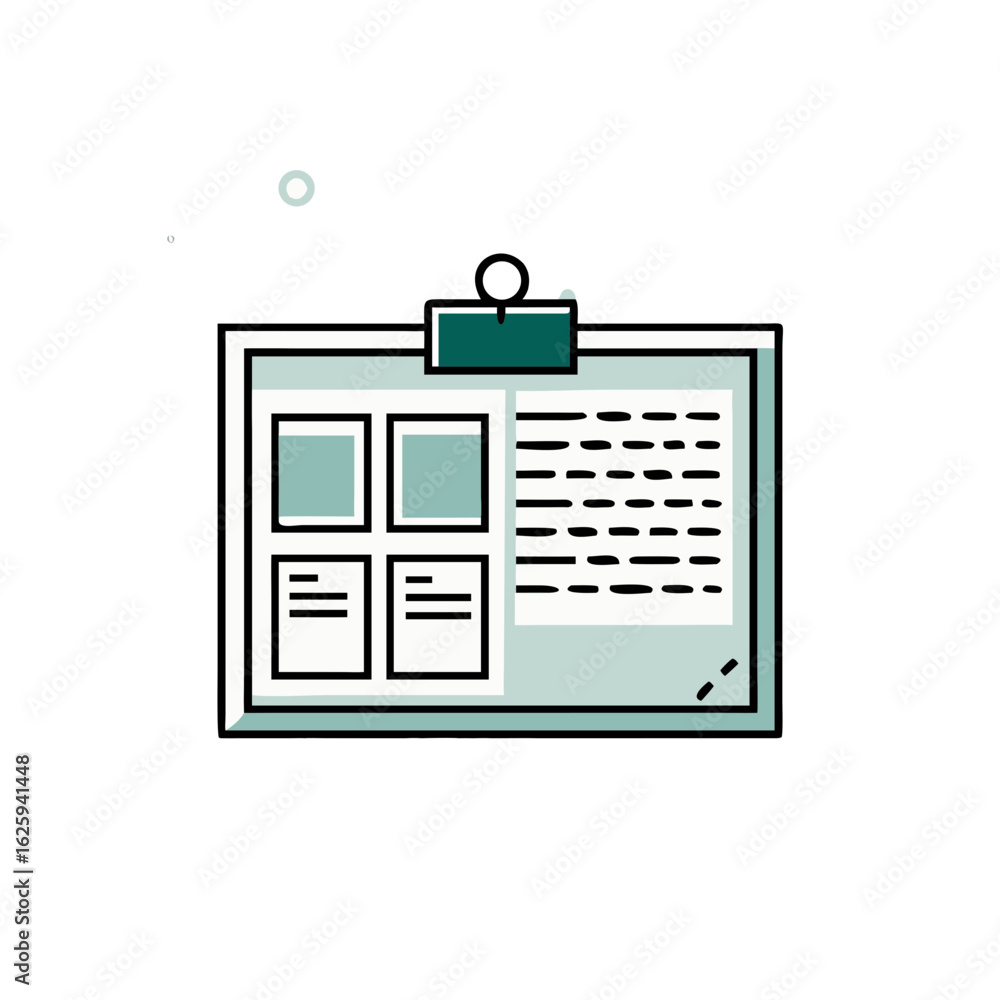 Poster turquoise notice board with empty spaces for notes and reminders