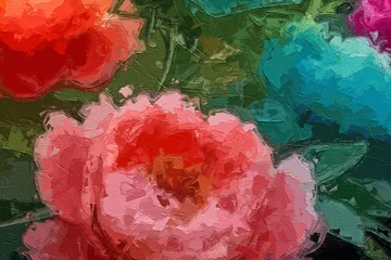 Fotobehang Rood Various oil paintings, flowers, landscapes, birds, streams, figures, roses, peonies, geese, lakes  © Zhang