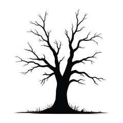 Fototapeta premium Dead Tree with Textured Bark Silhouette, Vector, Illustration, Outline, Line Art, Icon, White Background.