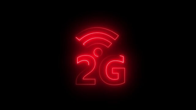 Glowing neon text 2G WIFI wireless internet connection icon.
