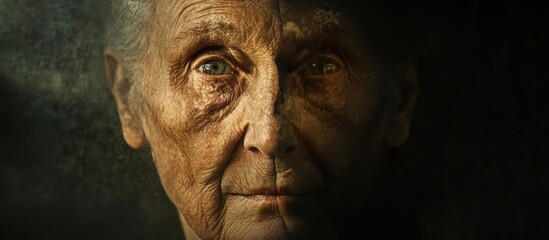 Fototapeta premium Close-up portrait of an elderly woman with wrinkles and intense eyes.