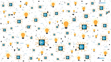 AI Chip and Light Bulb Icons for Futuristic Technology Background Design