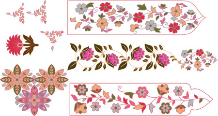 set of vector floral elements Flowers in Retro Style on White