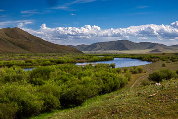Winding River through a Green Valley in Mongolia © 雅彦 山本