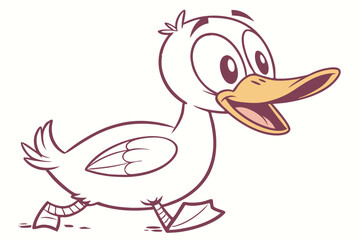 Obraz premium Funny cartoon duck, vector flat design, simple color palette, minimal outline, kids style