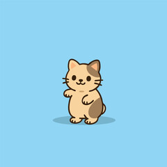 Adorable Cartoon Cat with Tan and Brown Markings Standing Upright.