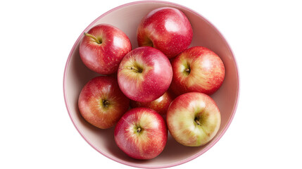 Apples in a pastel bowl top view on bright isolated on a Transparent background, PNG file.