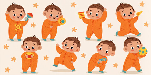 little children with toys pattern