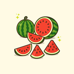 Set of Watermelon in a Cartoon Style