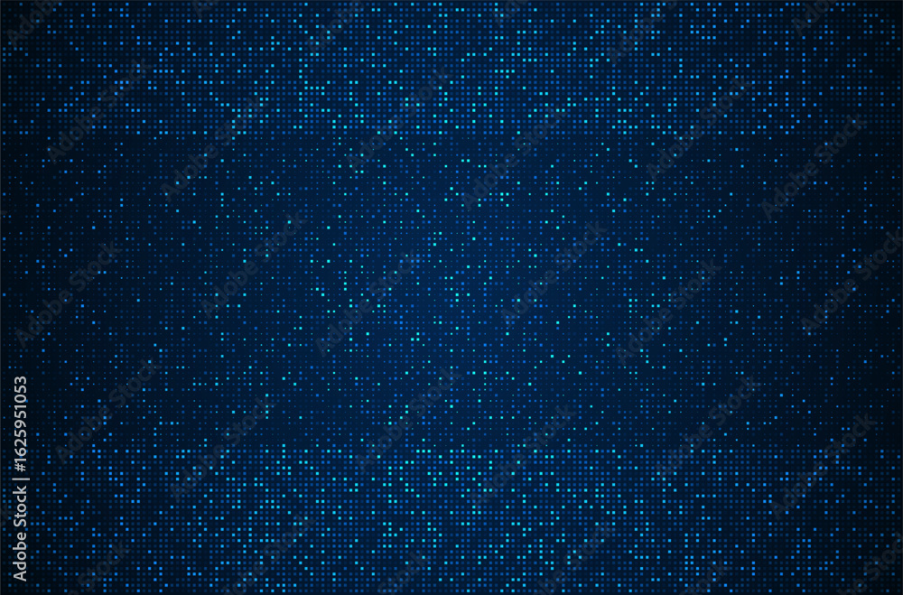 Poster dynamic digital pixel grid pattern with glowing blue squares on dark backdrop, perfect for tech, dat