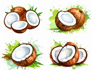 watercolor illustration of an isolated coconut