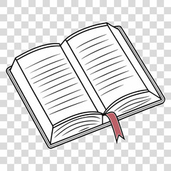 An open book with a red bookmark, representing knowledge, education, and the joy of reading