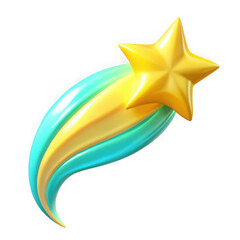 Obraz premium Golden star with teal and yellow streaks isolated on transparent background