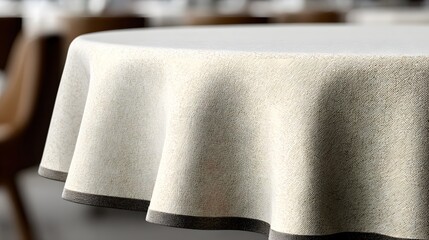 Light beige tablecloth with dark border.