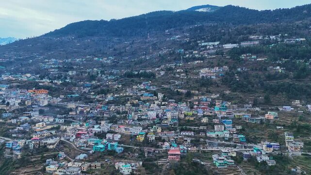 Auli Joshimath Aerial View in 4K | Snow-Capped Himalayas from Drone Snow-Covered Auli Joshimath from Above | 4K Scenic Himalayan Aerials