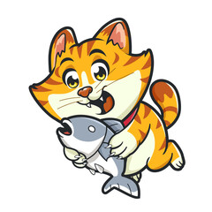 jumping cat mascot fish thief