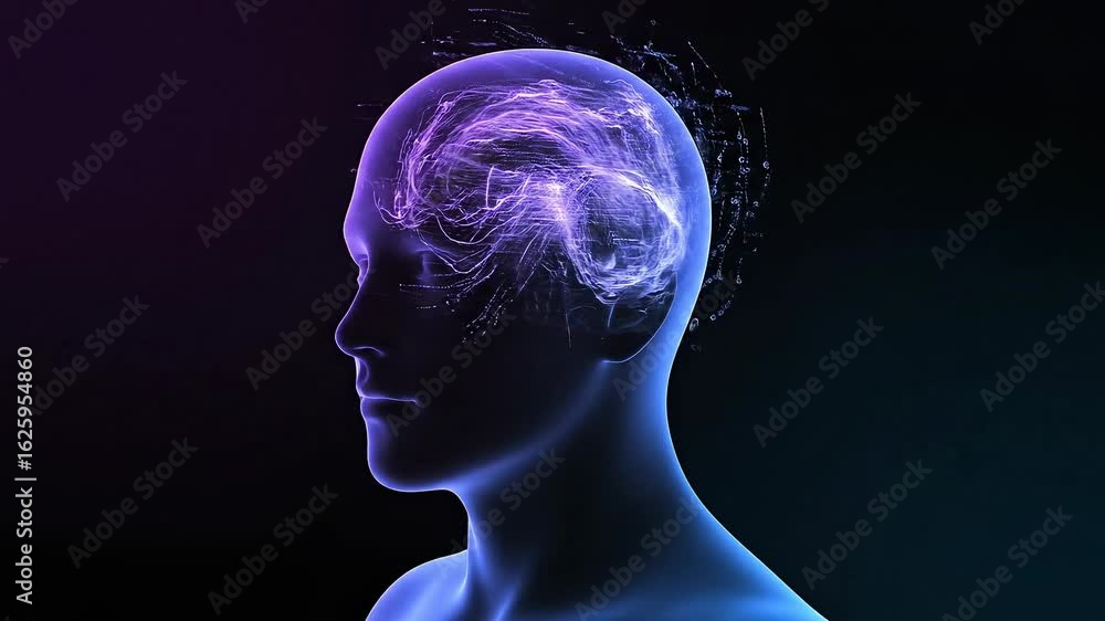 Poster dynamic digital brain processing data in abstract human head concept for artificial intelligence and